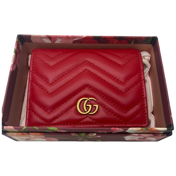 Authentic Gucci Red Double G Logo Leather Compact Wallet - Picture 4 of 4